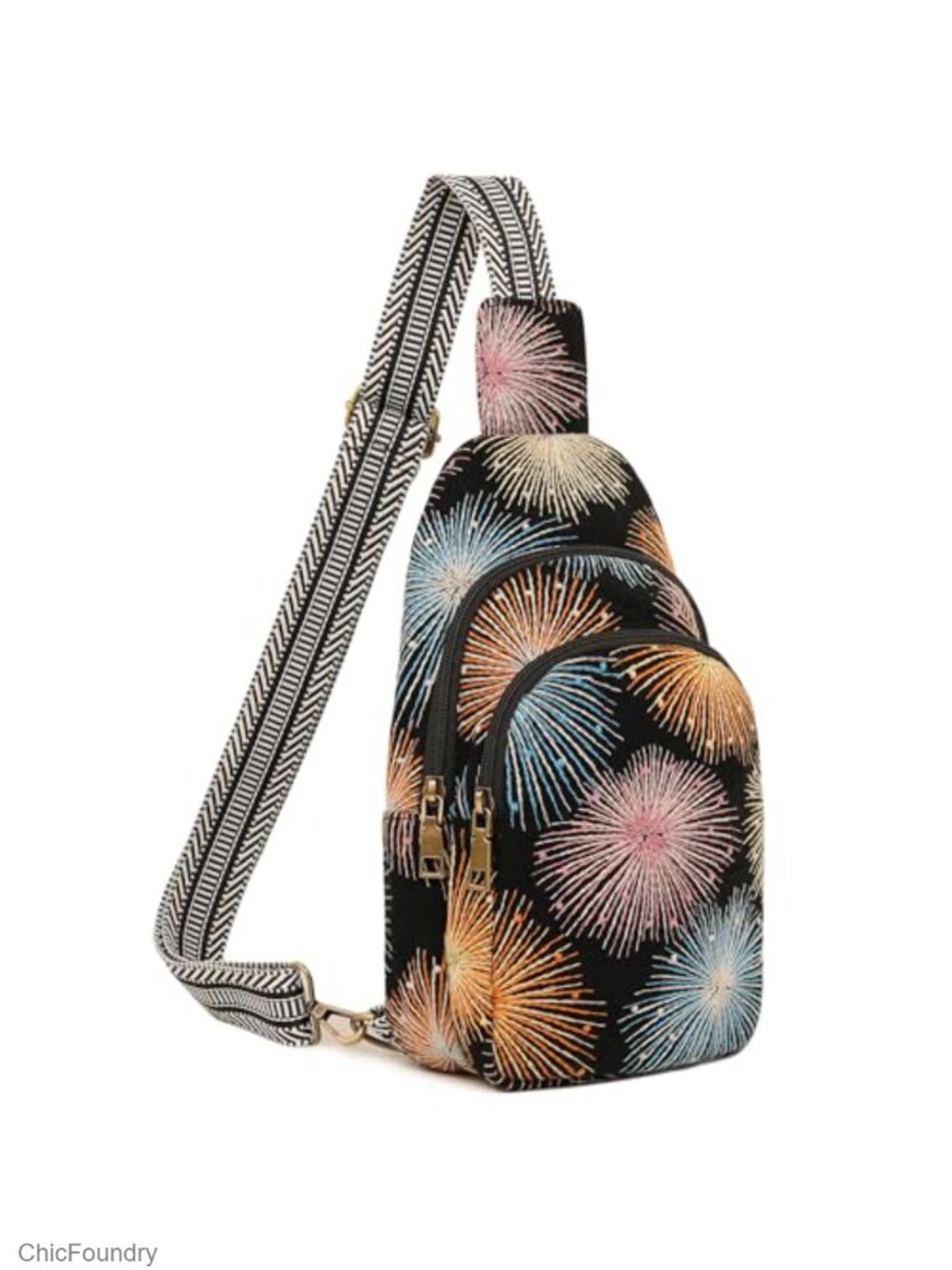 Canvas Convertible Sling Backpack Crossbody Purse with Floral Embroidery
